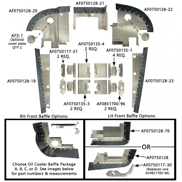 Cessna C180 (56-81) & C182 (58-73) Complete Engine Baffle Set - Oil Cooler Package A B C or D